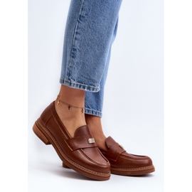 Mocassins femininos de couro Zazoo Brown castanho 1