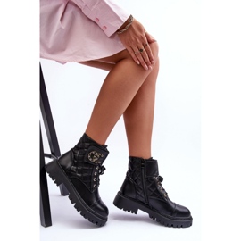 Botins femininos de trabalho com decoração preta preto 2