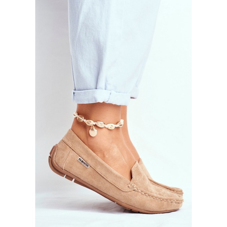 Mocassins femininos de camurça bege 2