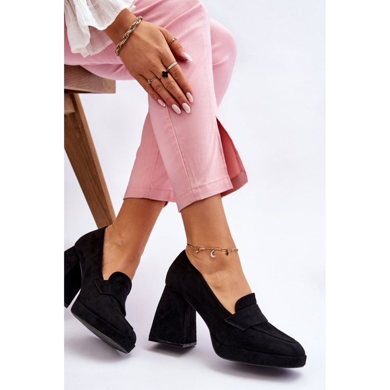 Sapatos femininos negros com salto enorme preto 1