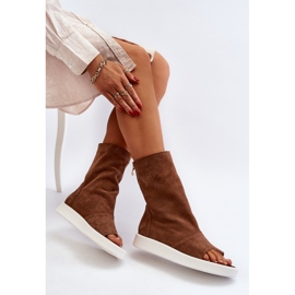 Sandálias femininas Zazoo Brown Suede com parte superior marrom 1