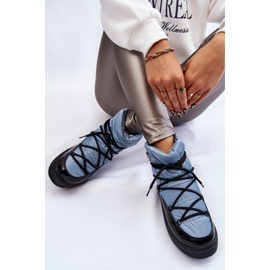 Botas de neve femininas azuis com atacadores azul 1