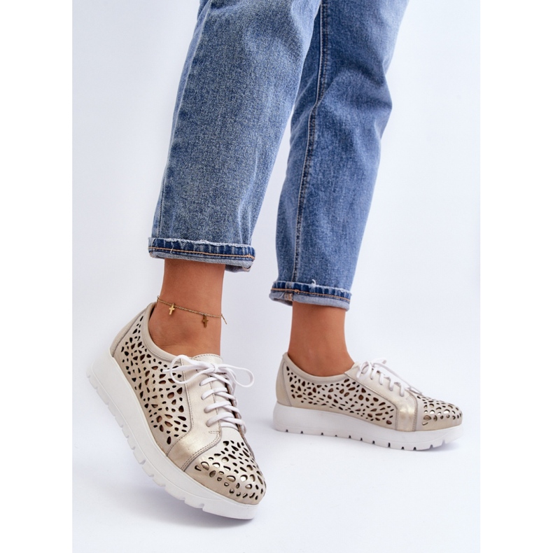 Sapatos femininos de couro Zazoo Gold dourado 2