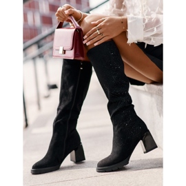 Botas femininas acima do joelho decoradas Preto 1