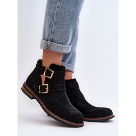 Botins femininos com listras decorativas Preto 1