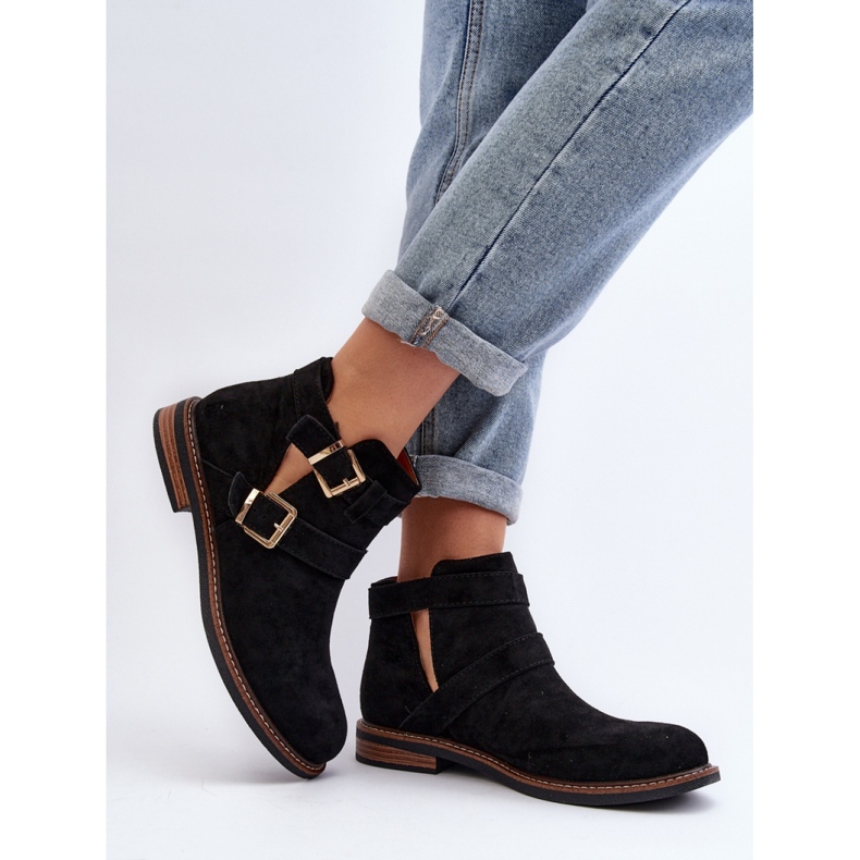 Botins femininos com listras decorativas Preto 2
