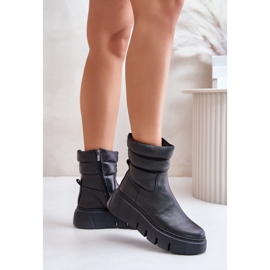 Botins femininos de couro Zazoo pretos com zíper 1