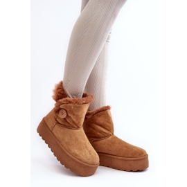 Botas femininas de neve com pele na plataforma Camel castanho 1