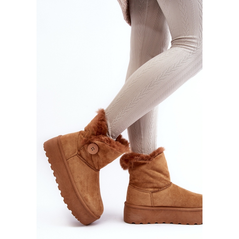 Botas femininas de neve com pele na plataforma Camel castanho 2