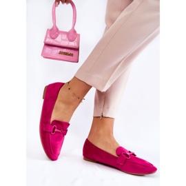 Mocassins femininos de camurça com decoração fúcsia rosa 1