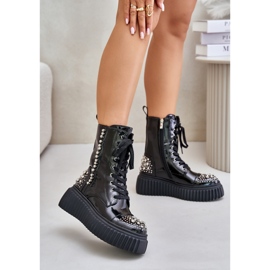 S.Barski Botas plataforma de couro envernizado com decoração preta preto 1