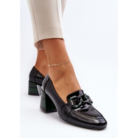 Sapatos femininos de salto alto com decoração preta/verde preto 1