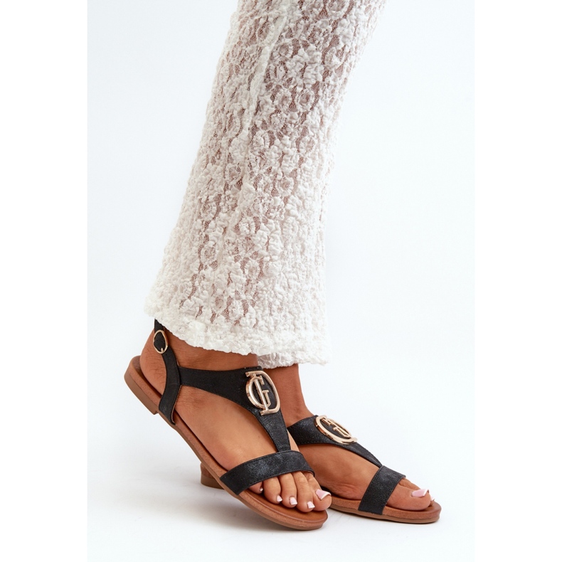 S.Barski Sandálias femininas com decoração dourada Preto 1