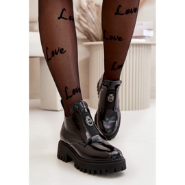 Botins femininos de couro com decoração Zazoo Black preto 1