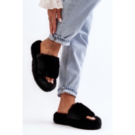 Chinelos de pele femininos negros preto 1