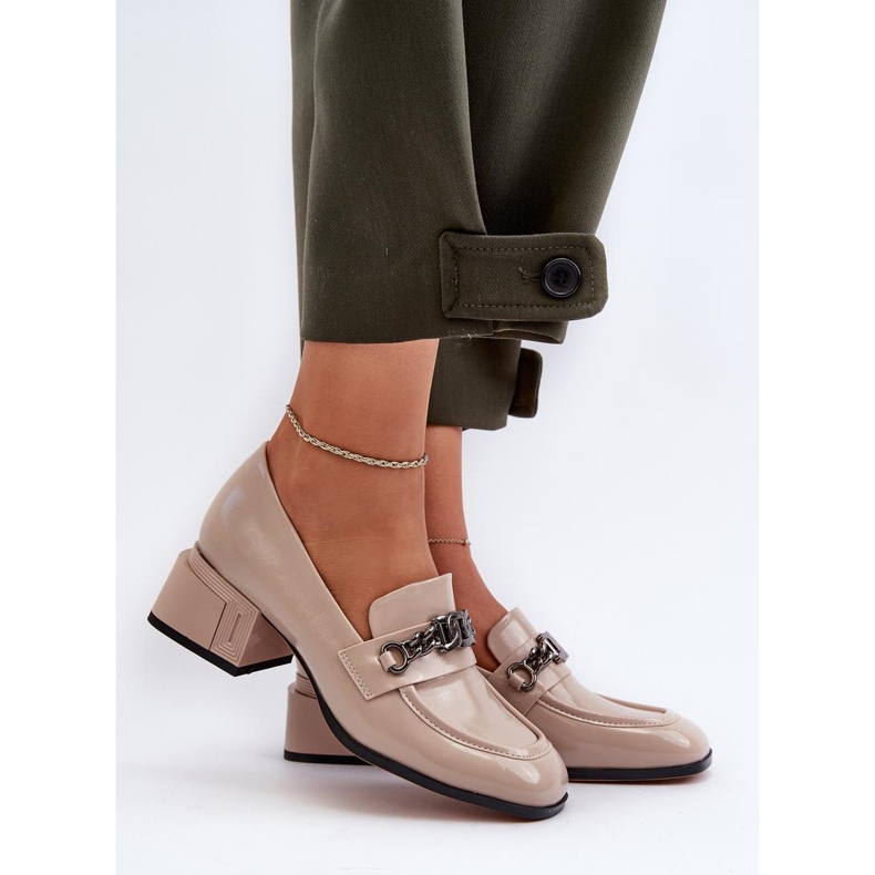 S.Barski Sapatos femininos de couro envernizado bege 1