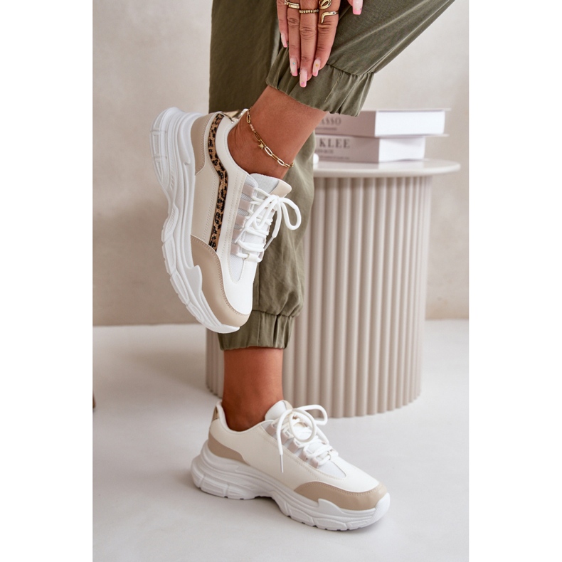 Calçado desportivo bege/Leopardo com sola enorme 1