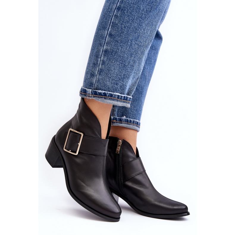Botins femininos de salto baixo Preto 1