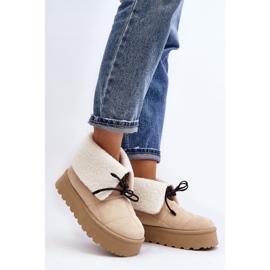 Botas de neve com plataforma e pele de carneiro bege 1