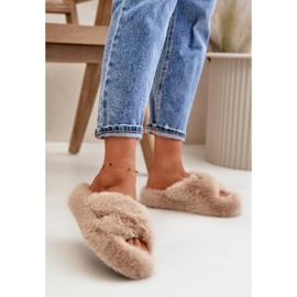 Chinelos femininos de pele com sola grossa bege 1