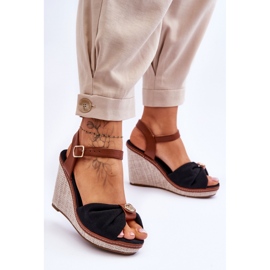 Sandálias de cunha pretas femininas preto 1