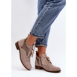 Botins femininos Zazoo Beige com parte superior vazada bege 2 Botins femininos Zazoo Beige com parte superior vazada bege 2
