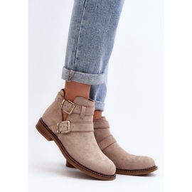 Botins femininos bege com listras decorativas 1