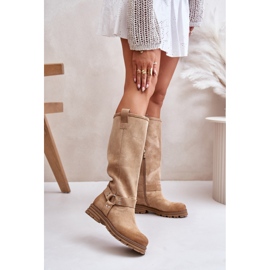 Botas femininas em camurça natural Lewski Beige bege 1