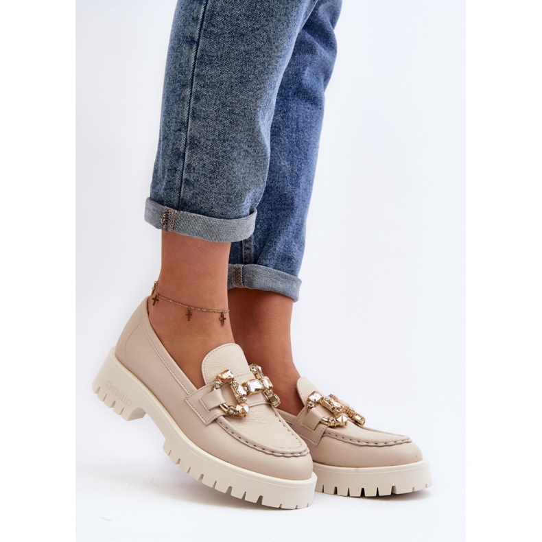 Mocassins femininos elegantes Chebello Beige bege 1