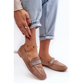 Mocassins femininos com strass Marrom castanho 1