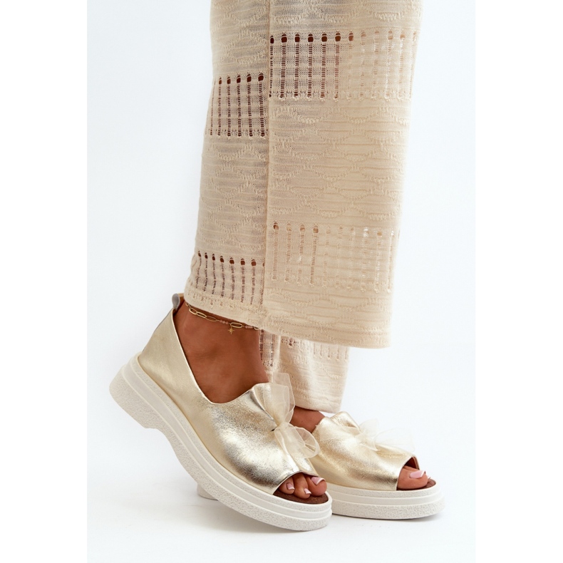 Sandálias femininas de couro natural Zazoo Gold dourado 1