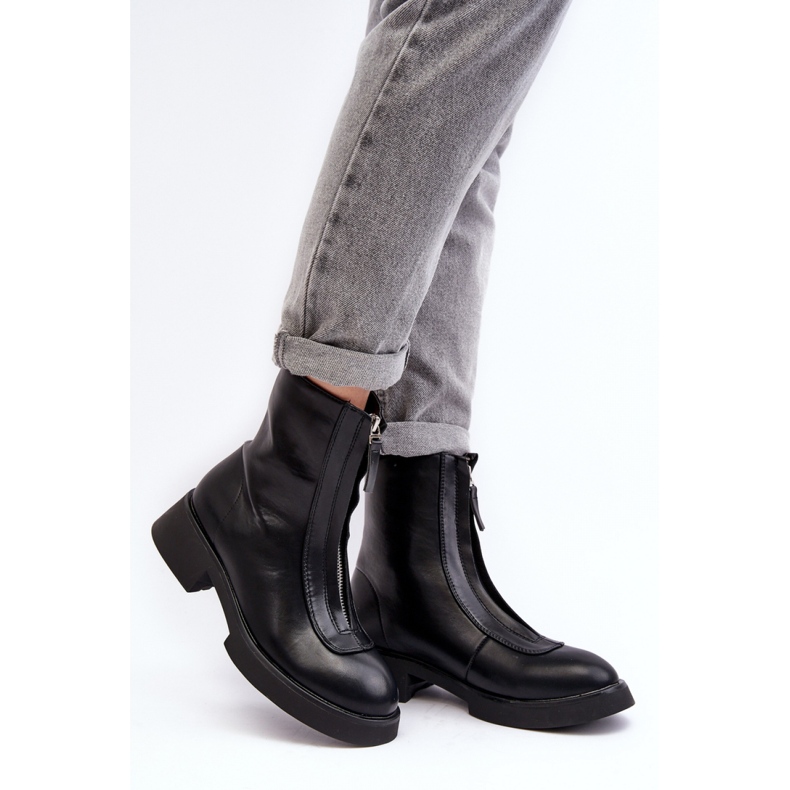 Botas femininas negras de salto baixo preto 1