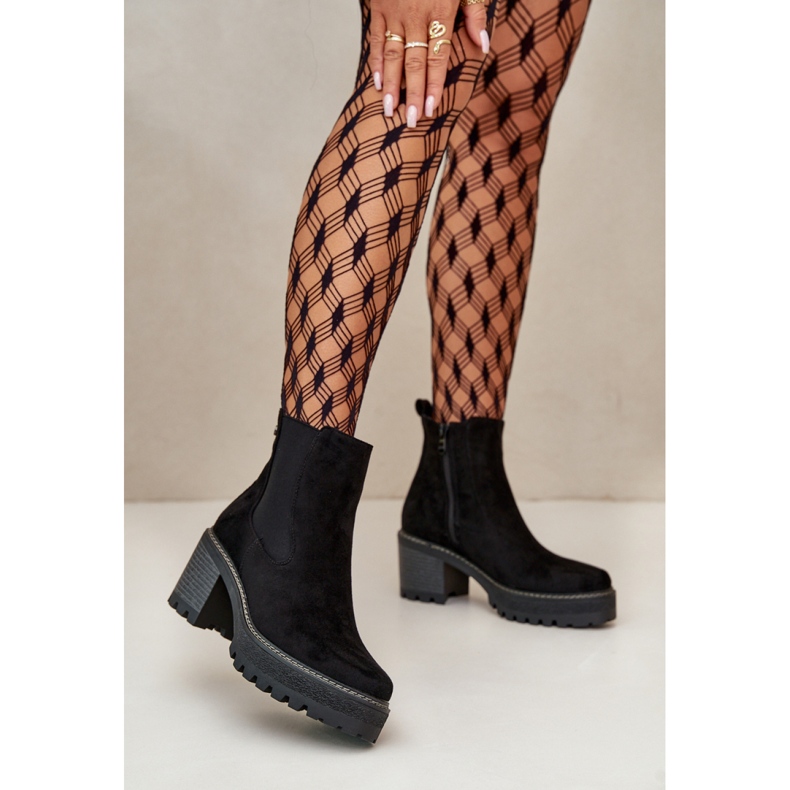 Botas femininas de camurça com fundo grosso, pretas preto 1