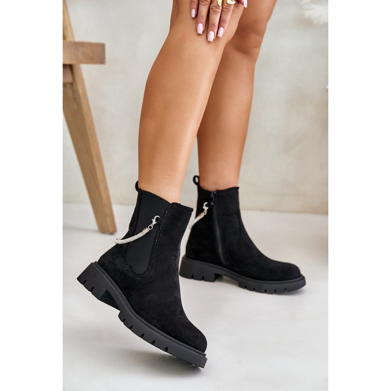 Botas Chelsea de camurça para mulheres preto 1