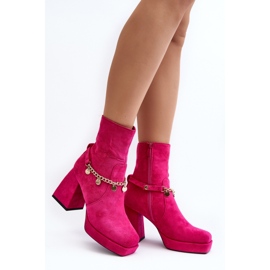 Botins de camurça com salto mais grosso, fúcsia rosa 1