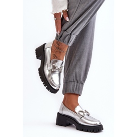 Mocassins femininos prateados prata 1