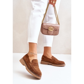 Mocassins femininos em camurça ecológica C-528, marrom 1