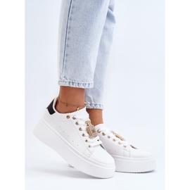 Calçados esportivos femininos com decoração dourada LA279P, branco 1