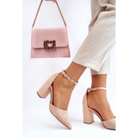 Sapatos femininos em camurça ecológica QA203P, bege 2