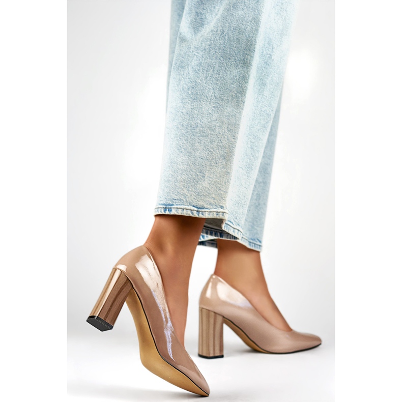 Bombas patenteadas femininas GD-FL486A-T, bege 1