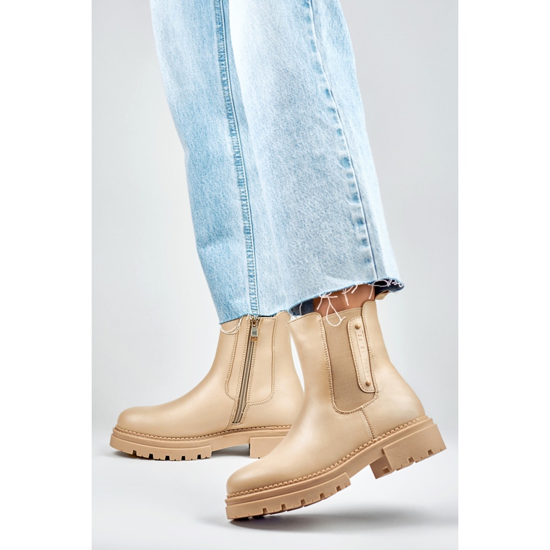 Botas Chelsea femininas 250004TA-PU bege 2