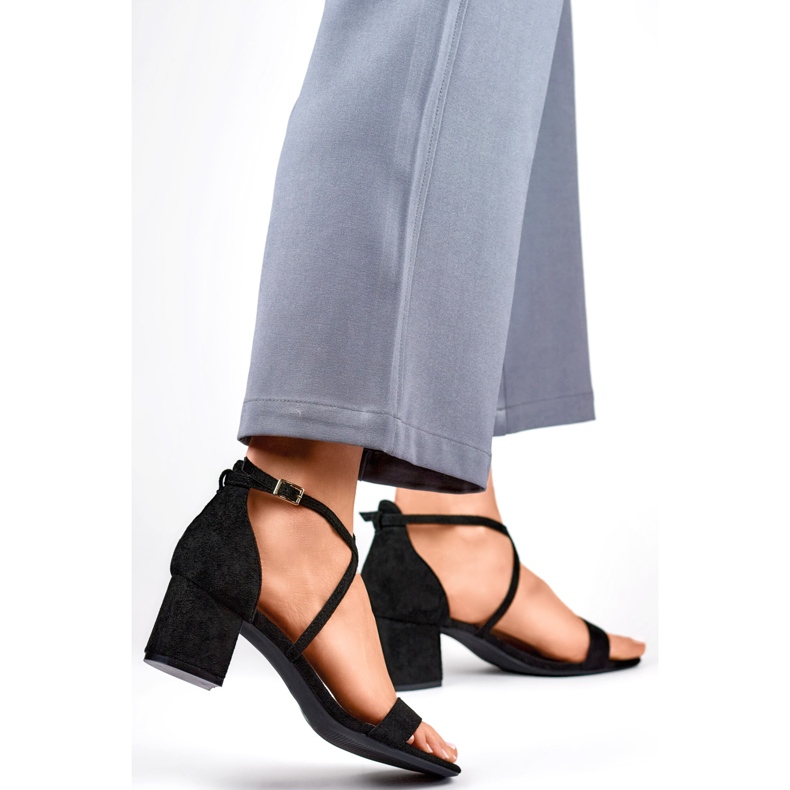 Sandálias femininas em bloco 6895B, pretas preto 1