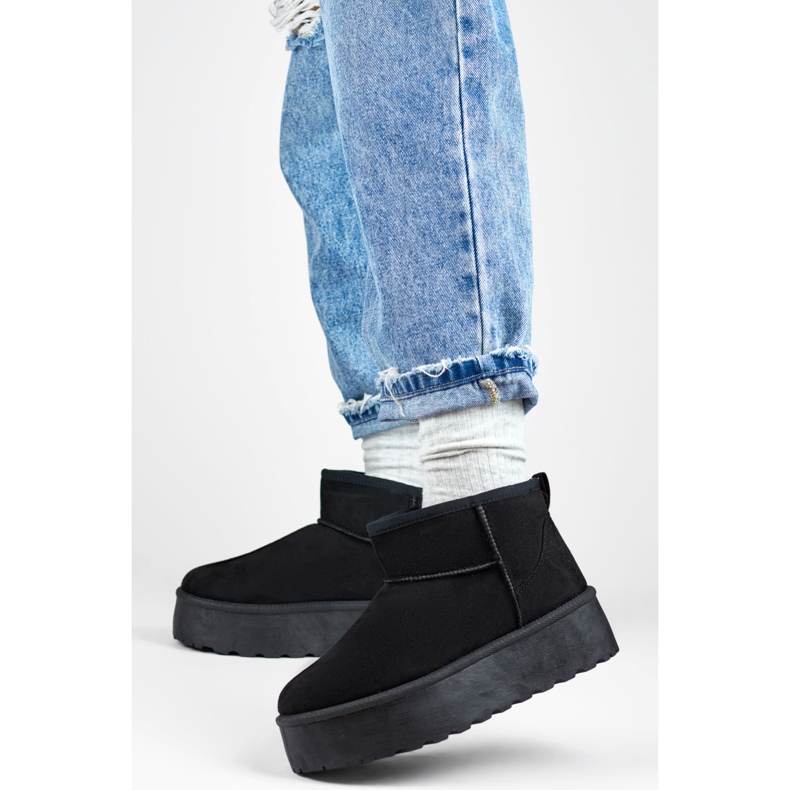 Botas de neve femininas forradas de pele 2818B, pretas preto 1