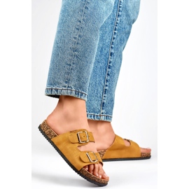 Chinelos femininos em camurça ecológica 98-179C camelo castanho 1