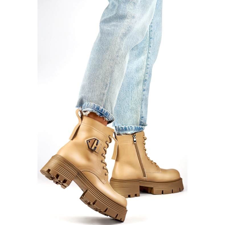 Botas femininas de couro GD-TL55BE, bege 1