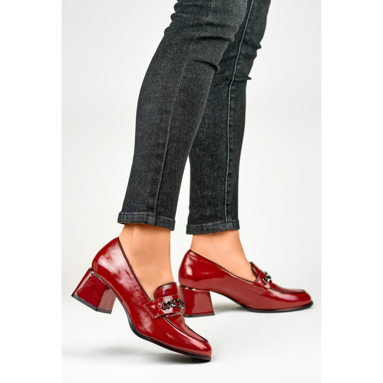 Sapatos lacados com corrente GD-FL470BUR, bordô vermelho 2