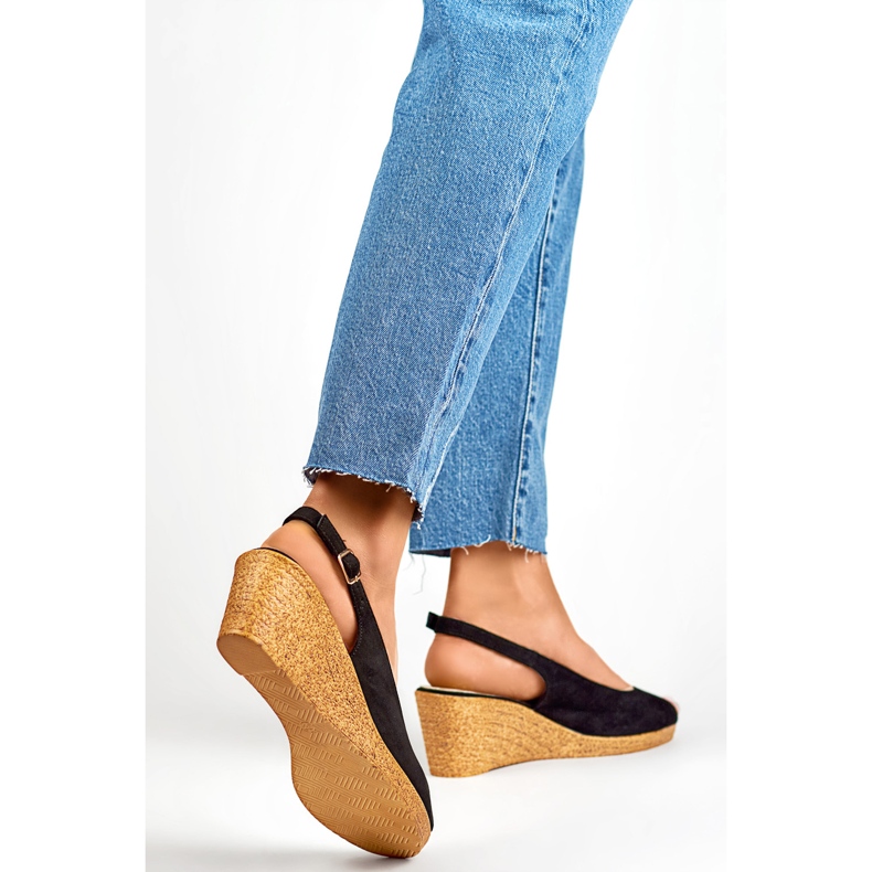 Sandálias femininas de cunha GD-FL653B, pretas preto 1