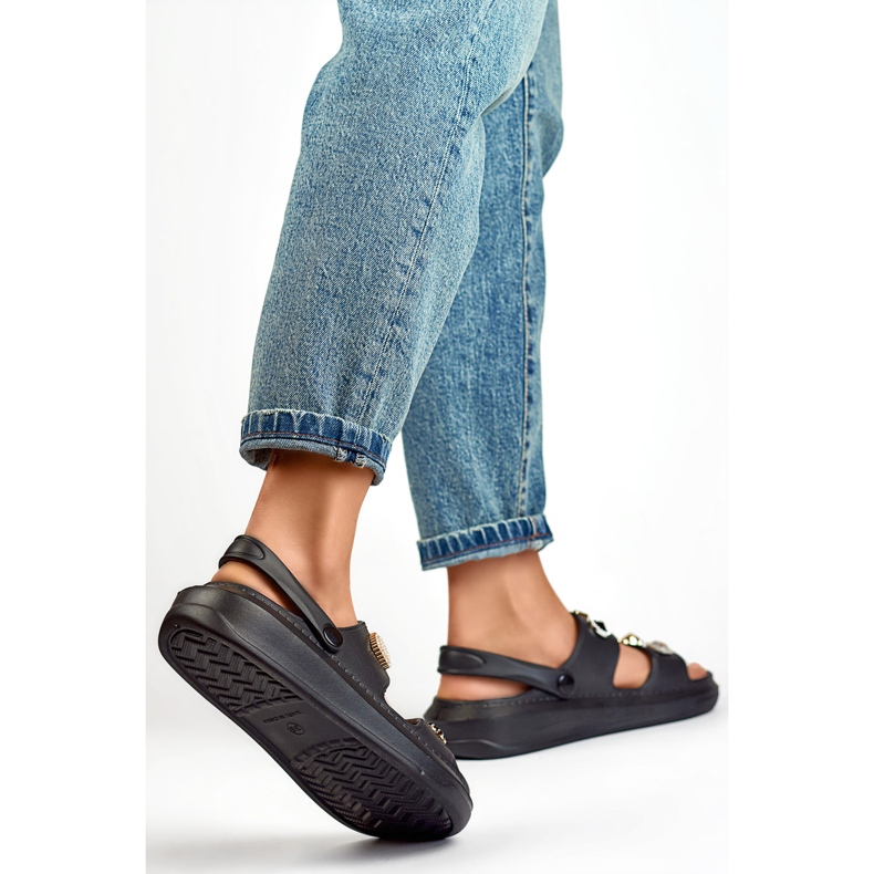 Sandálias femininas com enfeites JHC3071B, pretas preto 1