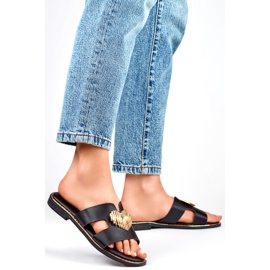 Chinelos femininos com coração KK-731B, pretos 1