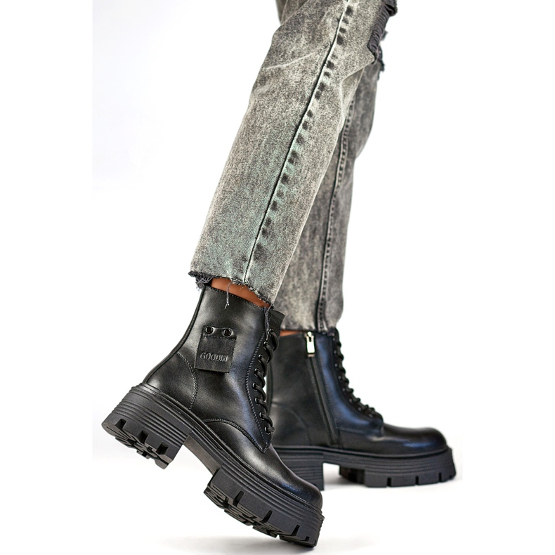 Botas femininas de couro GD-TL56B, pretas preto 1